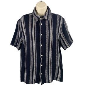 Zara Button Up Shirt Stripe Textured Mens Medium Resort Travel Coastal Preppy